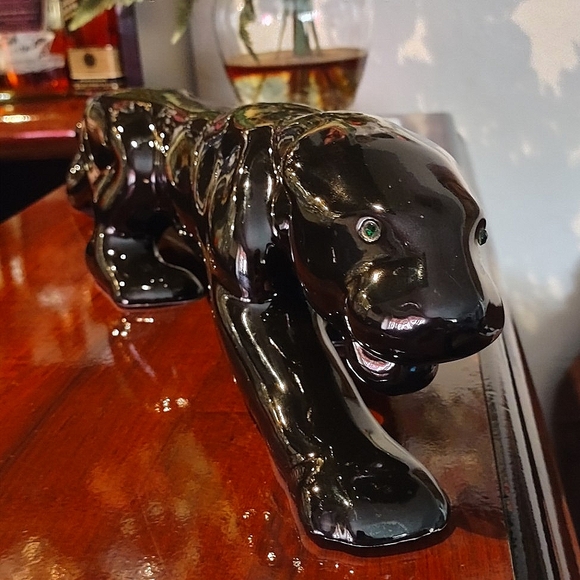 20" Black Crawling Panther Green Eyes Ceramic Figurine Art Deco - Picture 5 of 11